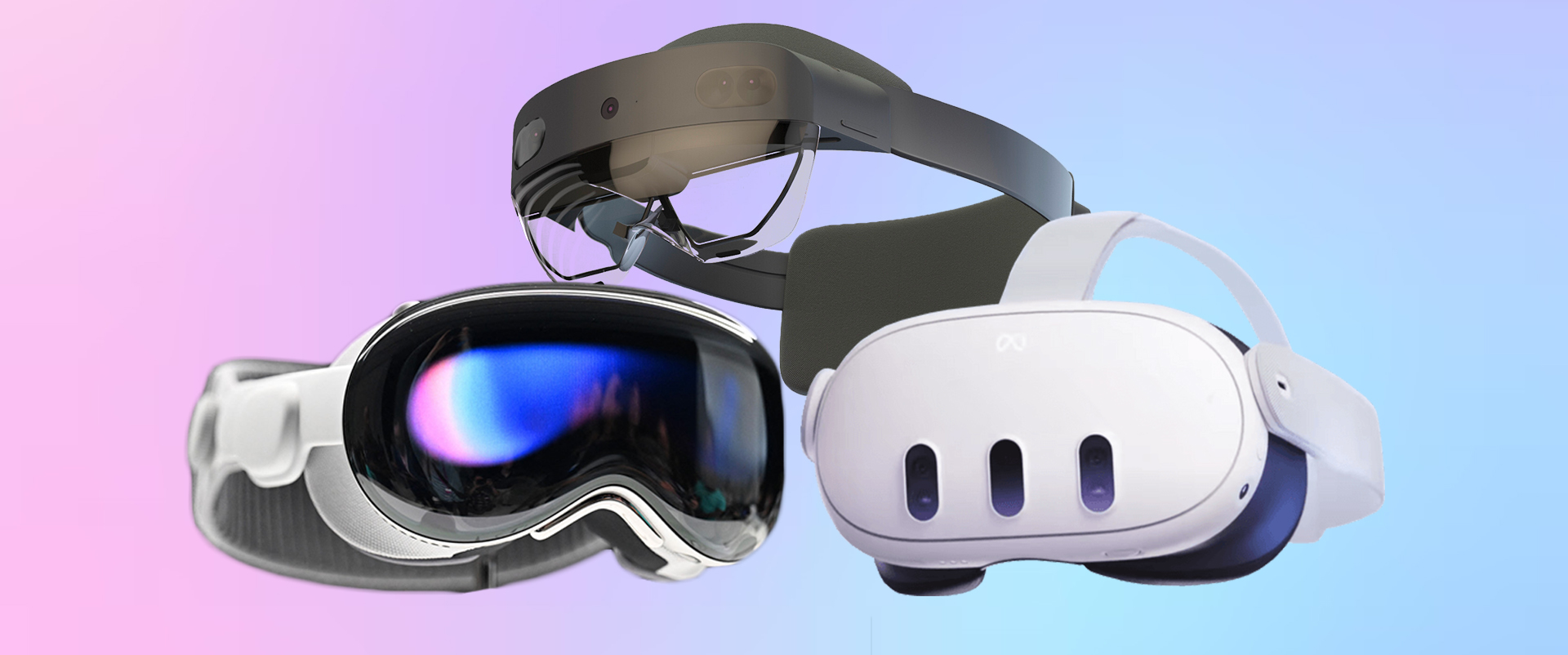 Visuel des 3 casques immersifs : Apple Vision Pro, Meta Quest et HoloLens